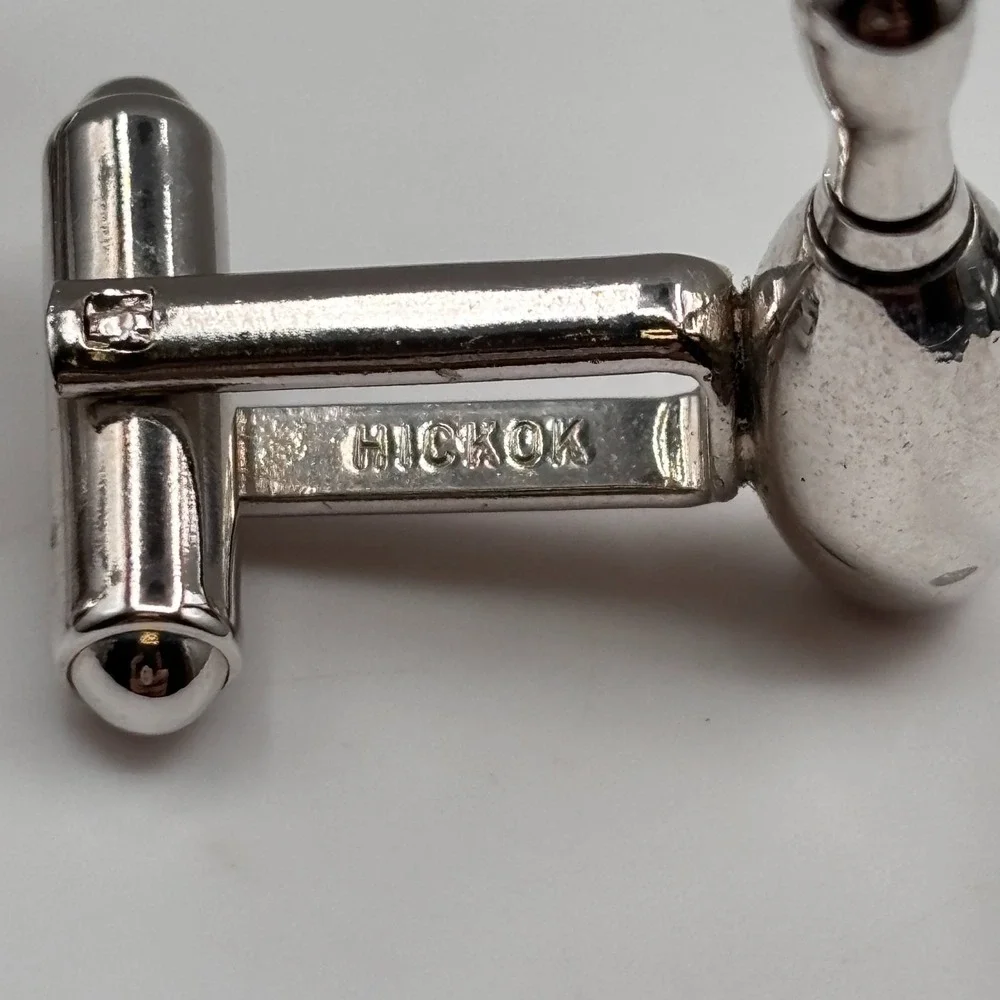 Vintage HICKOK Bowling Pin‎ Cufflinks Silver Tone Novelty Sports Men's U.S.A.